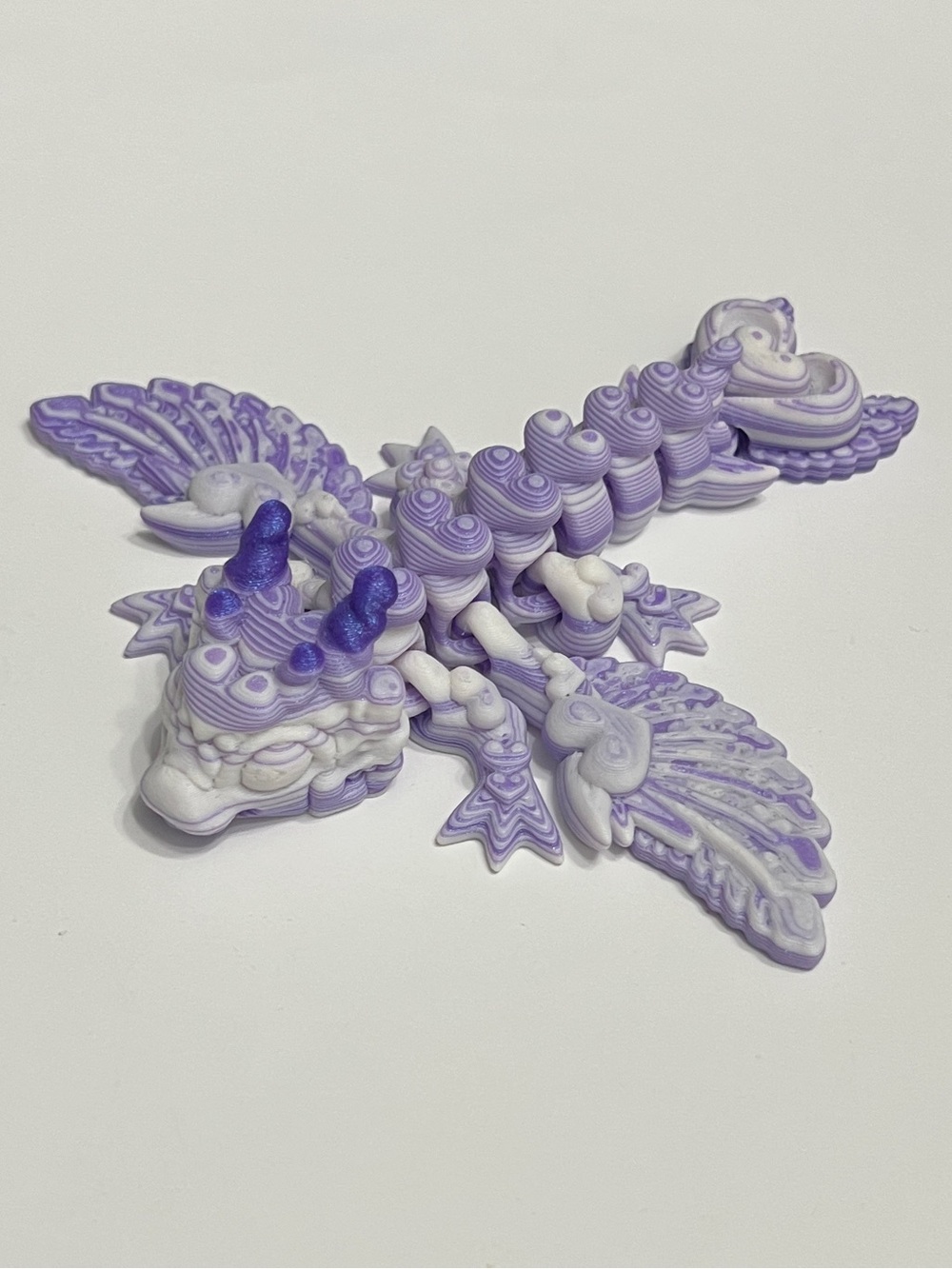3D Printed Fidget Articulated Lavender & White Tiny Heart Dragon